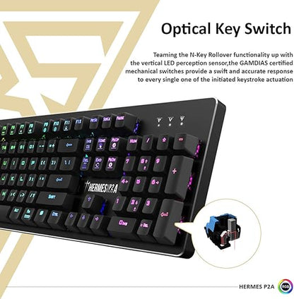 GAMDIAS Hermes P2A Full-Size RGB Mechanical Gaming Keyboard with Optical Switches, 12 Built-in Lighting Effects, 8 Multimedia Keys, 4 Lighting Effects Hotkeys and 32KB Built-in Memory (Multicolour)