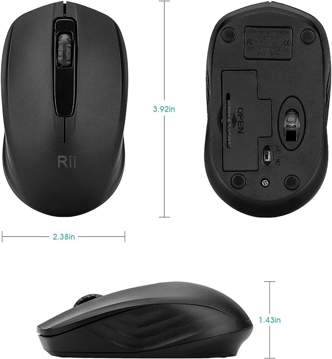 Rii Wireless Mouse, 2.4G Portable Computer Mice for PC, Laptop, Windows,Office Included Wireless USB dongle (Black)