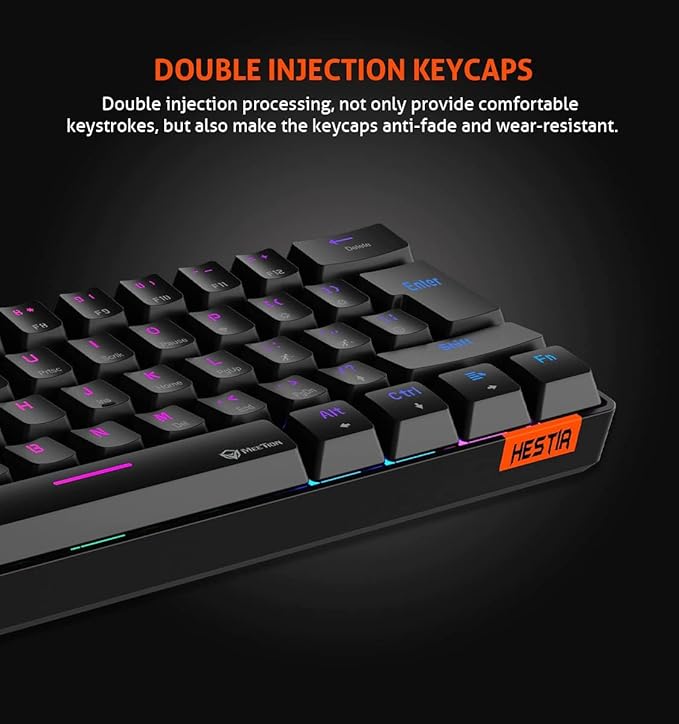 MEETION RGB Backlit Mini 61 Keys Wired 60% Mini Blue Switch Mechanical Keyboard Black MT-MK005