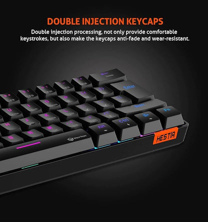 MEETION RGB Backlit Mini 61 Keys Wired 60% Mini Blue Switch Mechanical Keyboard Black MT-MK005