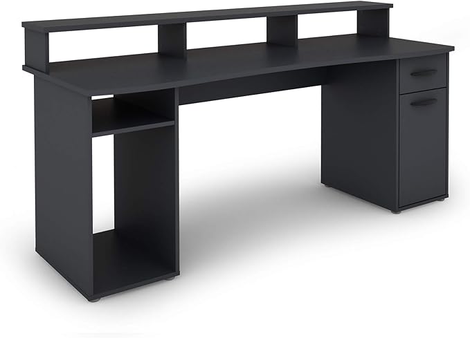 byLIVING FANTASTIC Gaming Desk with Robust Melamine Surface in Anthracite, with Attachment for Lots of Storage Space, Wood Material Chipboard, Grey, W 180, H 93, D 65 cm