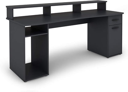 byLIVING FANTASTIC Gaming Desk with Robust Melamine Surface in Anthracite, with Attachment for Lots of Storage Space, Wood Material Chipboard, Grey, W 180, H 93, D 65 cm