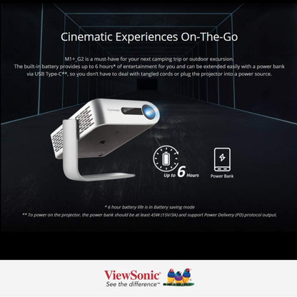 ViewSonic M1+G2 (854x480) Resolution led Projector,100'' Maximum Display, 300 Lumens,Bluetooth & Smart Wi-Fi, Harman Kardon Speaker, HDMI, USB Type-C