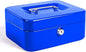 Ltstor Large Cash Box with Key Lock, Portable Metal Money Box with Double Layer and 2 Keys for Security 20 x 16 x 9 cm (XL, Blue)