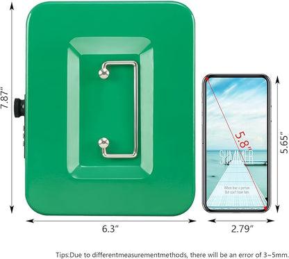 KYODOLED Cash Box with Combination Lock,Safe Metal Box for Money,Storage Lock Box with Money Tray,7.87"x 6.30"x 3.54" Green Medium