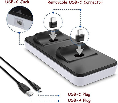PS5 Controller Charging Station, NEWEST Dual USB Type C PS5 Controller Charger with cable, Charging Dock for Sony Playstation 5 Dualsense Controller (White) - T