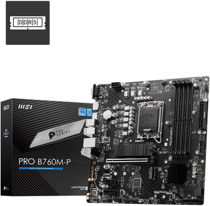 MSI PRO B760M-P Motherboard, Micro-ATX - Supports 12th and 13th Gen Intel Core Processors, LGA 1700 - DDR5 Memory Boost 6800+MHz/OC, PCIe 4.0 x16 Slot, M.2 Gen4 Slots - T