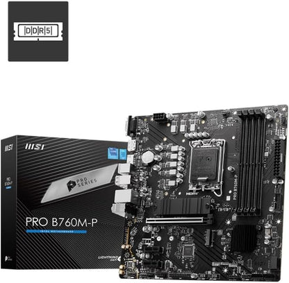 MSI PRO B760M-P Motherboard, Micro-ATX - Supports 12th and 13th Gen Intel Core Processors, LGA 1700 - DDR5 Memory Boost 6800+MHz/OC, PCIe 4.0 x16 Slot, M.2 Gen4 Slots - T