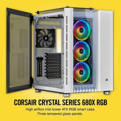 Corsair Crystal Series 680X RGB ATX High Airflow Tempered Glass Smart Case — White - CC-9011169-WW