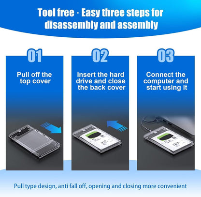 KingData SSD HDD Hard Drive Enclosure 2.5" inch SATA III USB 3.0 Caddy Case External Reader Laptop Fast Data Trasfer UASP Cable Included Tool-Free LED Indicator Clear