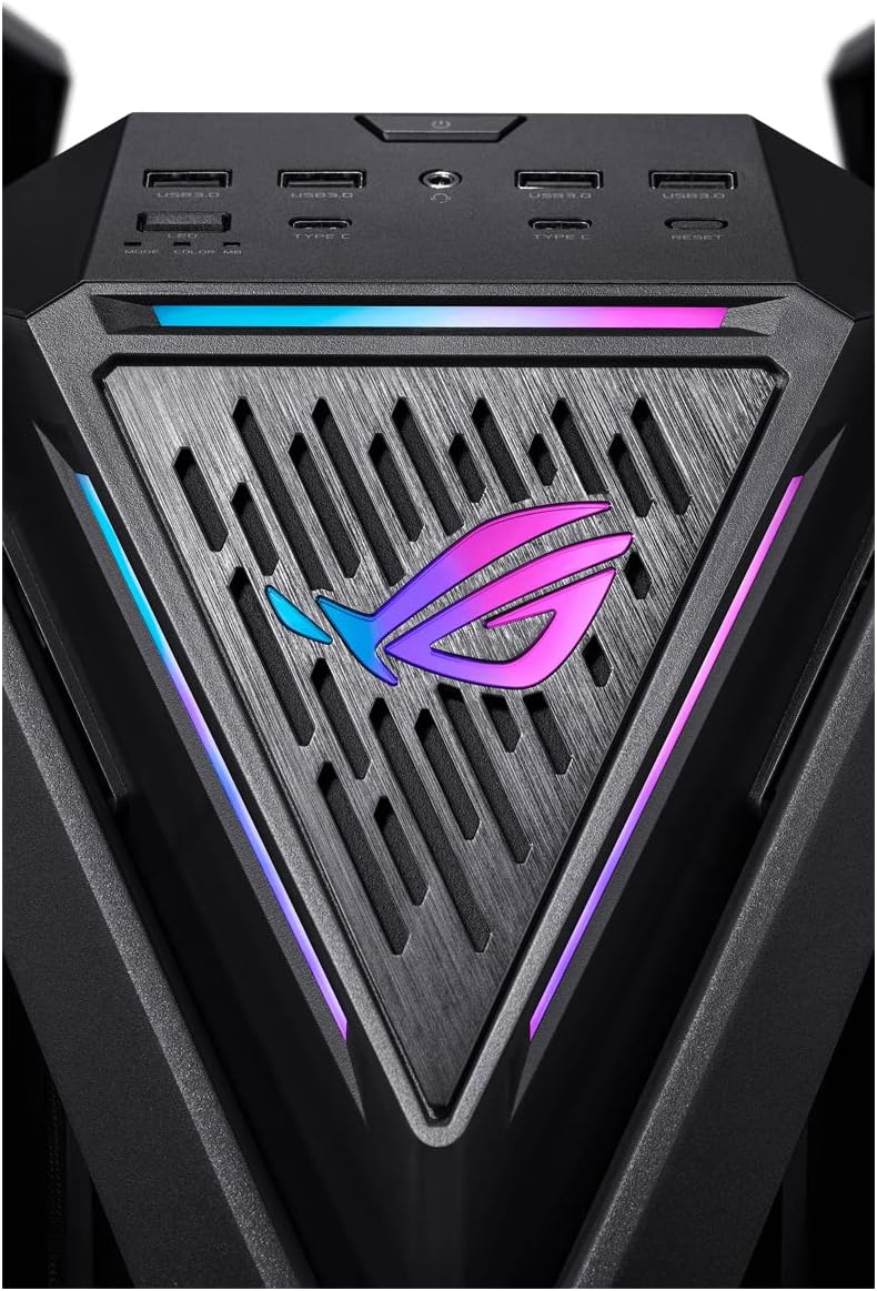 ASUS ROG Hyperion GR701 E-ATX computer case, 420 mm dual radiator support, four 140 mm fans, metal GPU holder, component storage, ARGB fan hub, 60W fast charging