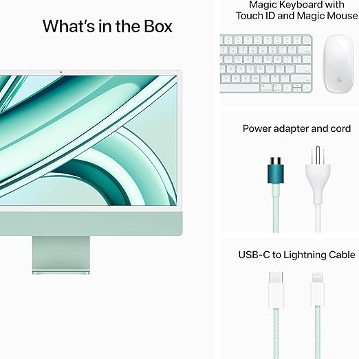 Apple 2023 iMac All-in-One Desktop Computer with M3 chip: 8-core CPU, 10-core GPU, 24-inch Retina Display, 256GB SSD Storage. Works with iPhone/iPad; Green With AppleCare+ (3 Years)