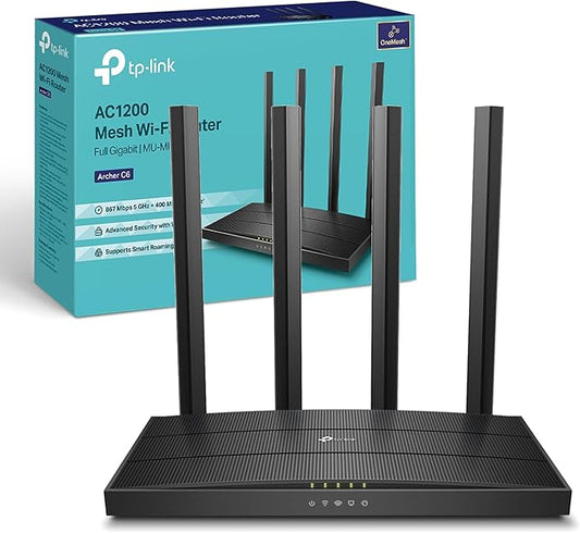 TP-Link AC1200 Wireless Dual Band Full Gigabit Wi-Fi Router, Wi-Fi Speed Up to 867 Mbps/5 GHz + 300 Mbps/2.4 GHz, 4+1 Gigabit Ports, Dual-Core CPU, Parental Control, Easy setup (Archer C6)