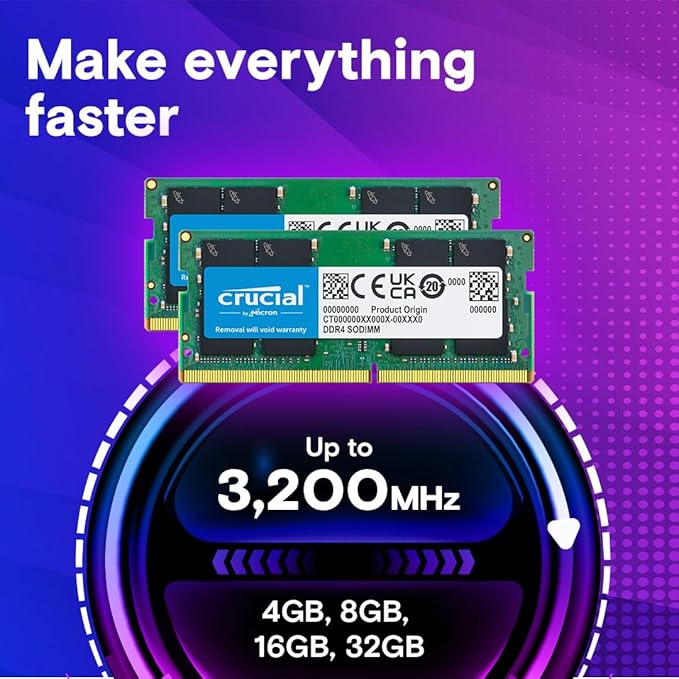 Crucial RAM 8GB DDR4 3200 MHz CL22 Laptop Memory CT8G4SFRA32A