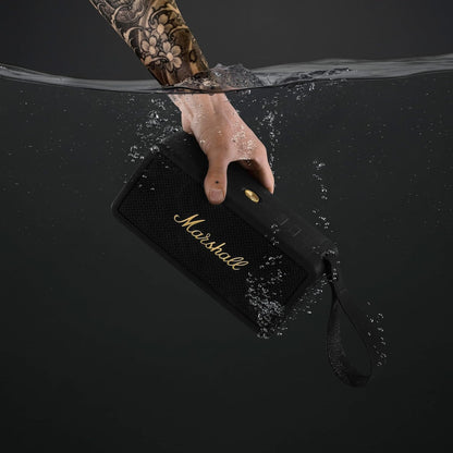 Marshall Middleton Wireless Portable Bluetooth Speaker, Over 20 Hours Portable Playtime, Waterproof IP67 - Black & Brass - T
