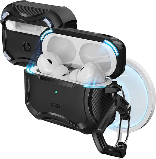 ESR Cyber Armor Tough Case with HaloLock Compatible with AirPods Pro (2019), Magnetically Locking Lid, MagSafe-Ready, Black