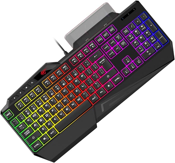 HAVIT KB488L Computer Keyboard 104 Keys with Rainbow Backlit & Wrist Rest (Arabic+English)