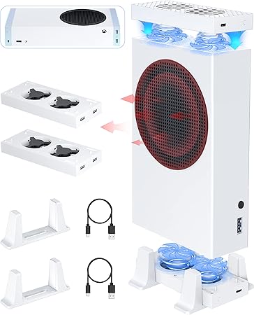 Narati Cooling Fan for Xbox Series S, Cooling Stand Cooler System, Four Cooling Fan for Top and Bottom, 3 Level Fan Speed 2300/2800/3200RPM with LED Indicator and 4 Extra USB Ports, Low Noise - T