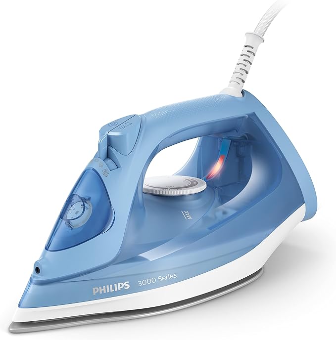 Philips 3000 Series Steam Iron - 35 g/min Continuous Steam, 160 g Steam Boost, Ceramic, Built-in Calc Clean Slider, 2200W, Blue - DST3020/20