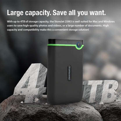 Transcend StoreJet 25M3 2TB Rugged Portable Hard Drive, Military Grade