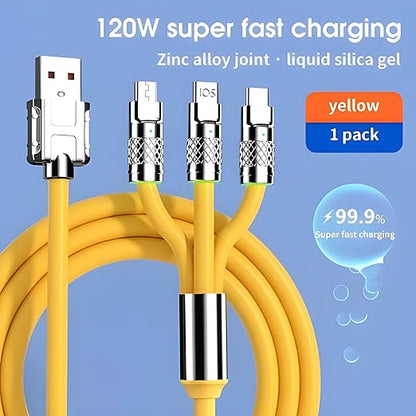 USB Cable Fast Charging 3 in 1 120W 6A Smartphone, Power Bank, Projector, PC