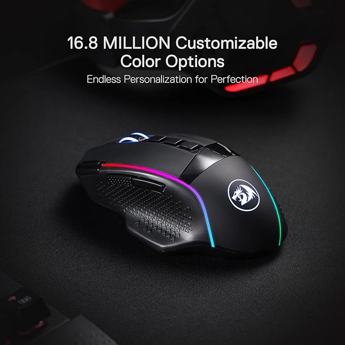 Redragon M991 Wireless Gaming Mouse, 19000 DPI Wired/Wireless Gamer Mouse w/Rapid Fire Key, 9 Macro Buttons, 45-Hour Durable Power Capacity and RGB Backlight for PC/Mac/Laptop