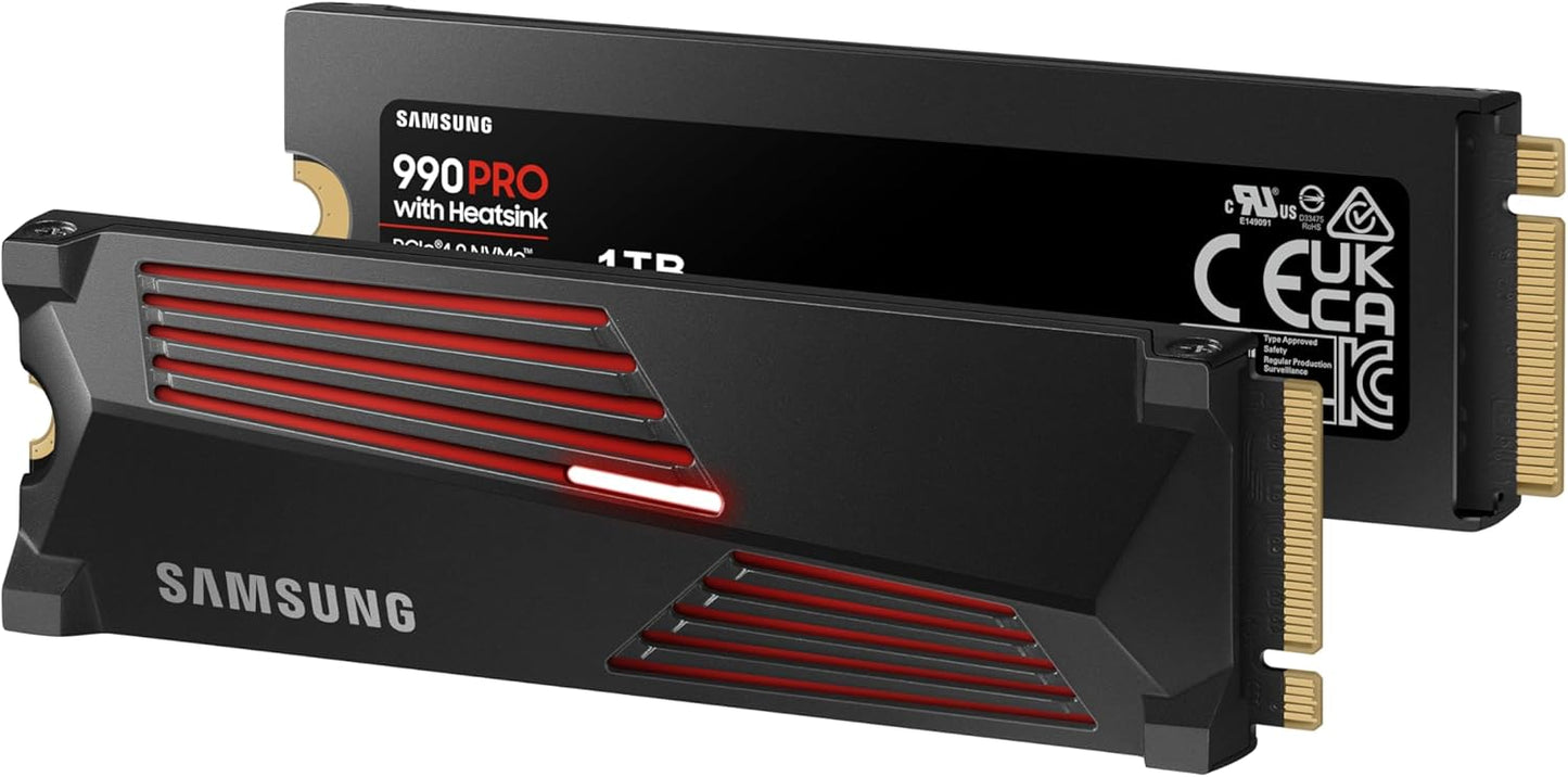 Samsung 990 PRO Heatsink 1TB PCIe 4.0 (up to 7,450MB/s) NVMe M.2 (2280) Internal Solid State Drive (SSD) (MZ-V9P1T0CW)