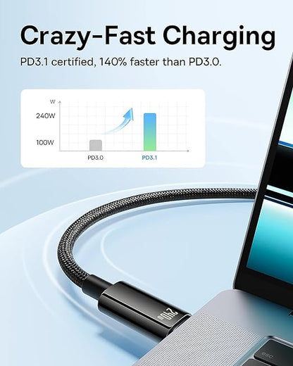 Baseus Robust 240W Super Fast Cable Rapid Charging USB-C to USB-C PD3.1 QC4.0 for Samsung Galaxy S24Ultra, S23, Note 20Ultra for Huawei, Oppo, Xiaomi, Apple and all Type C Devices (3 Meter)