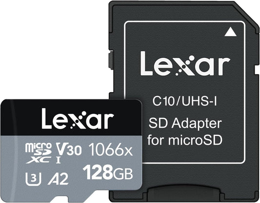 Lexar Professional 1066x 128GB Micro SDXC UHS-I Card w/SD Adapter (Silver Series, Up to 160MB/s Read 120MB/s Write)