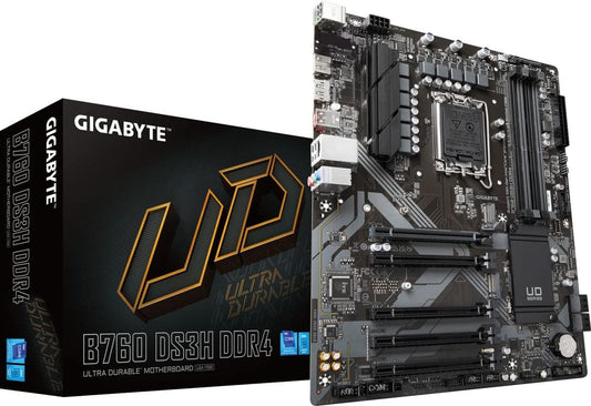 Gigabyte B760 DS3H DDR4 motherboard Intel B760 Express LGA 1700 ATX socket, Intel B760 Express chipset, 4x DDR4 DIMM, AMI UEFI BIOS