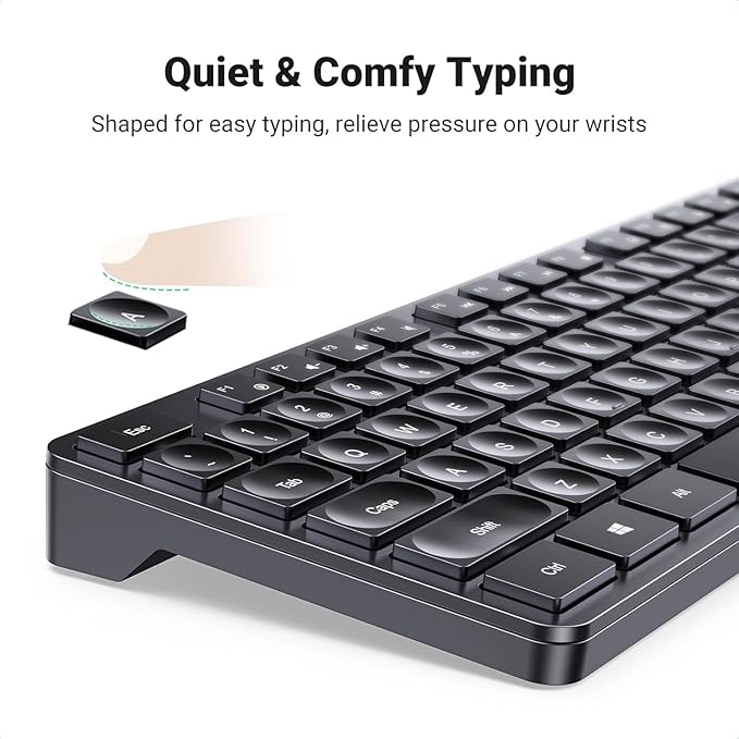 UGREEN Wireless Keyboard and Mouse Combo,2.4GHz Ergonomic Keyboard Mouse, Compact Silent Cordless Full Size Computer Keyboard, Mouse 5 DPI Levels up to 4000, for Computer, Laptop (Arabic)