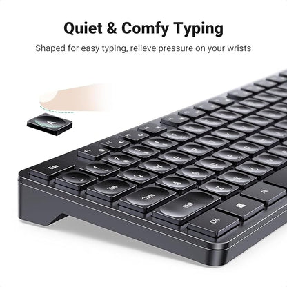 UGREEN Wireless Keyboard and Mouse Combo,2.4GHz Ergonomic Keyboard Mouse, Compact Silent Cordless Full Size Computer Keyboard, Mouse 5 DPI Levels up to 4000, for Computer, Laptop (Arabic)