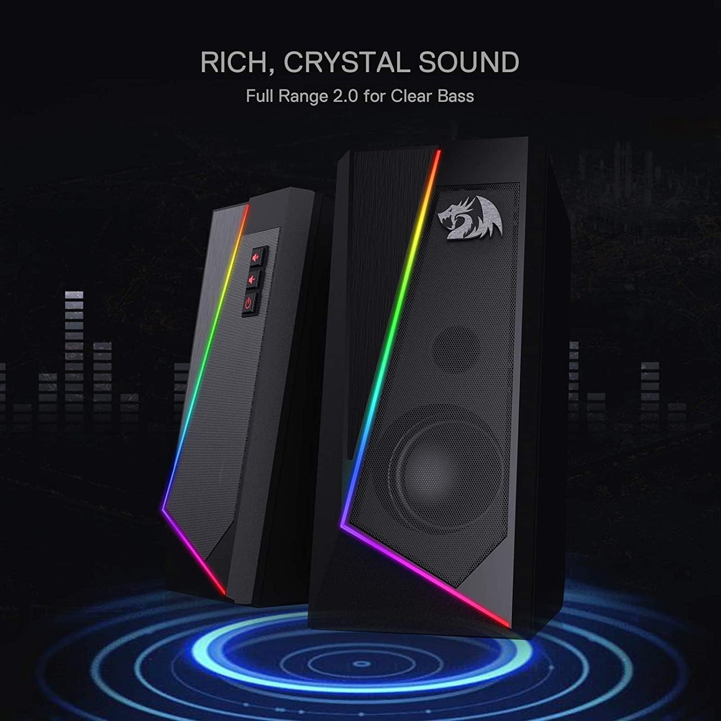 Redragon GS520 Anvil RGB Desktop Speakers, 2.0 Channel PC Computer Stereo Speaker with 6 Colorful LED Modes