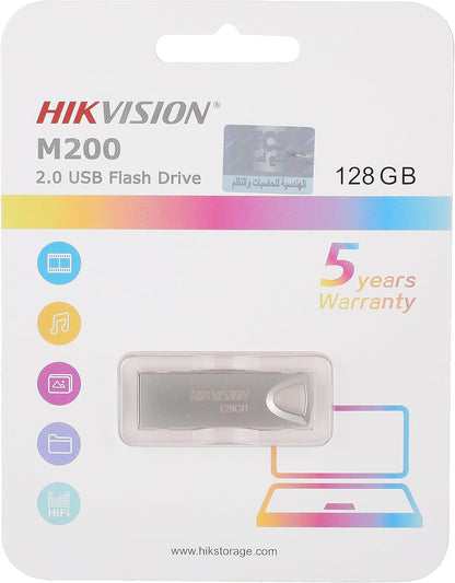 Hikvision M200 Flash Drive 128GB USB2.0, Flash Storage Memory Stick, with Metal Case for Data Storage and Backup, Speed up to 30-80mb/s