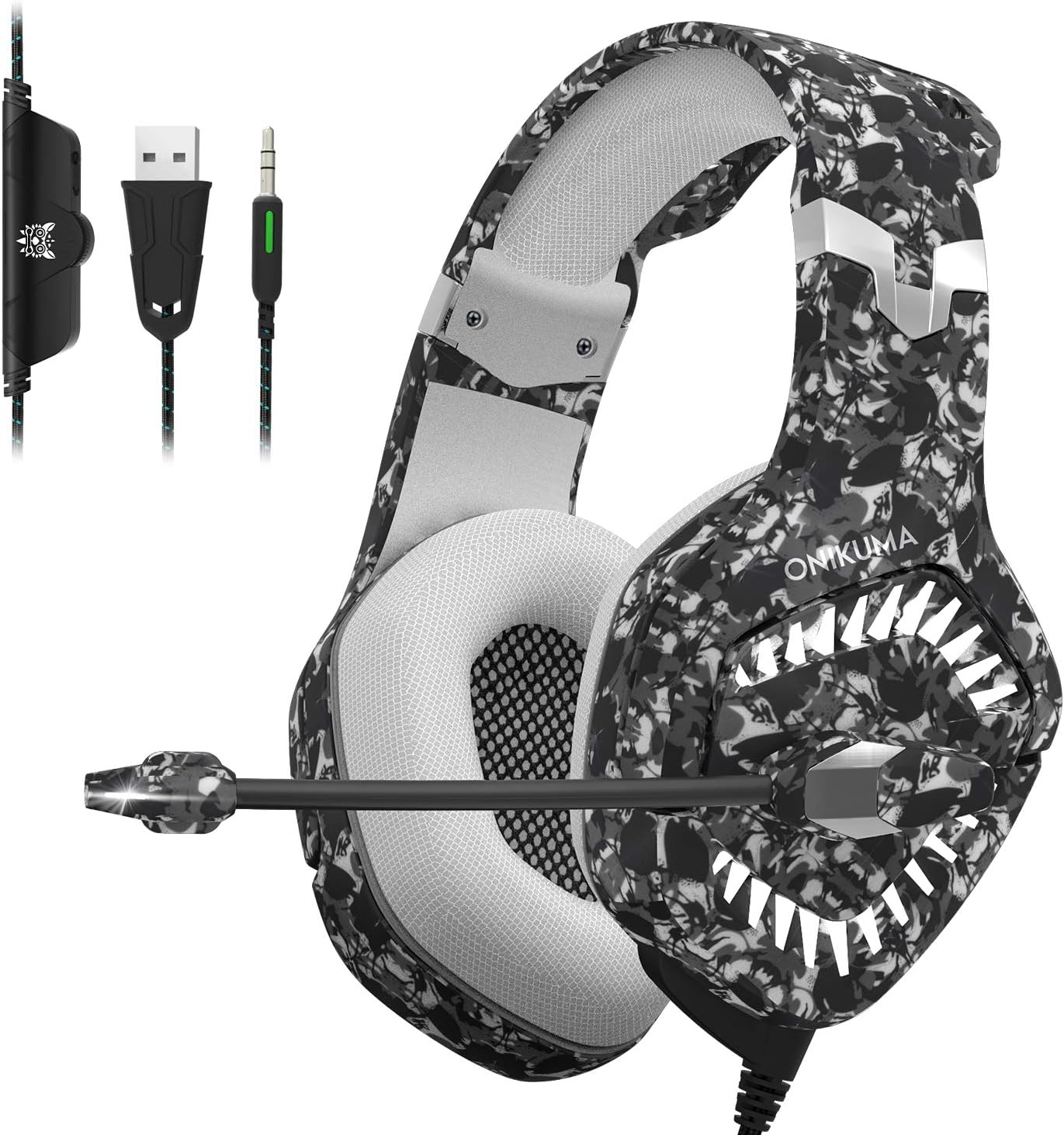 ONIKUMA Pro Gaming Headset with Noise-Cancelling Microphone (Universal) Support PC, Console Video Game Play | 7.1 Stereo Surround Sound, Memory Foam Ear Cups Camo