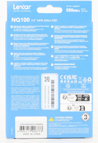Lexar NQ100 2.5” SATA III (6Gb/s) 240GB SSD, Up to 550MB/s Read Solid State Drive, Internal SSD for Laptop, Desktop Computer/PC (LNQ100X240G-RNNNG)