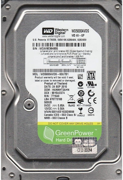 Internal Hard Disk Western Digital Green 500GB