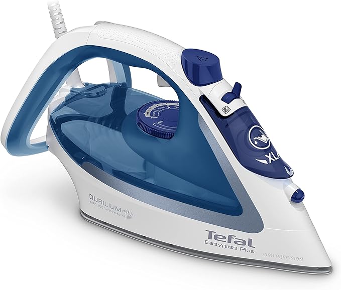 Tefal Easygliss Plus Steam Iron, 2700 W, 220 gmin, Durilium Soleplate, Blue/White - FV5751E2