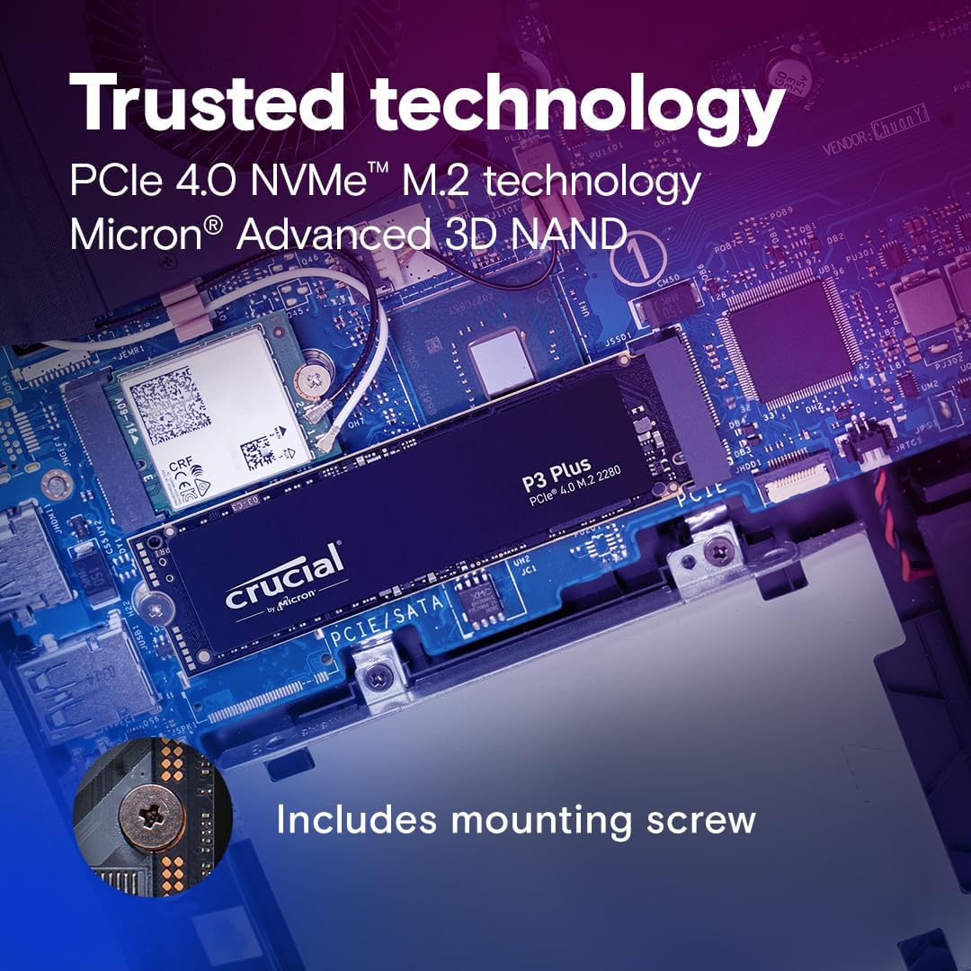 Crucial P3 Plus 1TB PCIe Gen4 3D NAND NVMe M.2 SSD, up to 5000MB/s - CT1000P3PSSD8