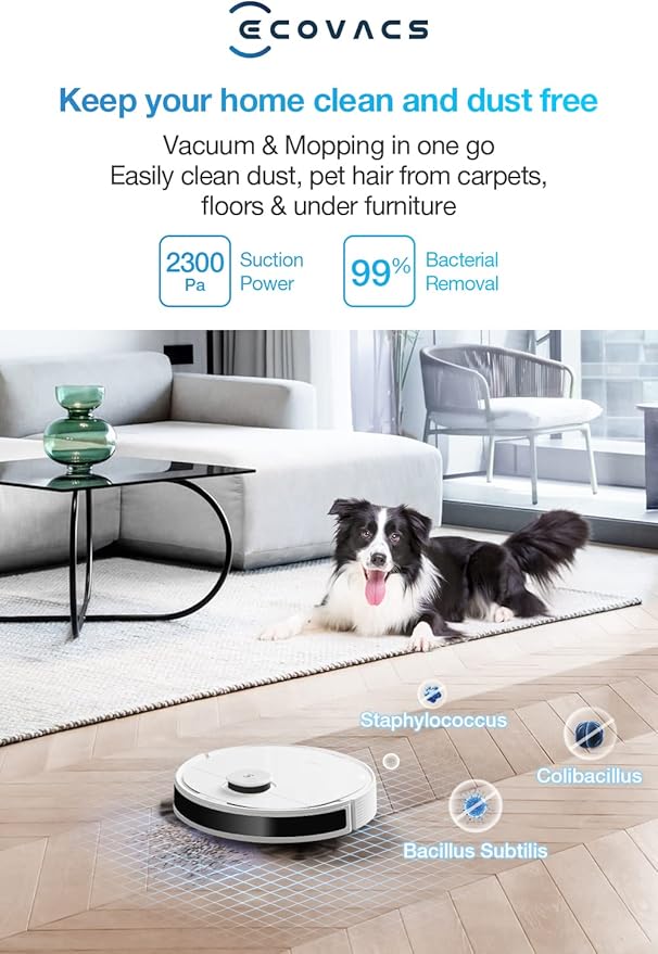 ECOVACS 2300Pa Suction Power Deebot N8 Robot 2-in-1 Multi-Floor Mapping Vacuum Cleaner