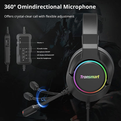 Tronsmart sparkle pc gaming headset usb ps4 surround sound 7.1 for gaming microphone noise cancelling led lights/mute control/soft pads micro gaming headset for nintendo switch, playstation 4, imac