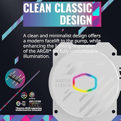 CoolerMaster MasterLiquid 360L Core White 360mm Close-Loop AIO Liquid Cooler, ARGB Sync, Gen S Coldplate Pump, 120mm PWM, CryoFuze 14W/Mk, AMD Ryzen AM5/AM4, Intel LGA 1700/1200 (MLW-D36M-A18PZ-RW)