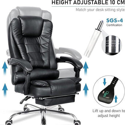 Blisswood Executive Office Chair With Footrest & Lumbar Support Ergonomic Recliner Computer Desk Chair Adjustable Back Rest Heavy Duty 360° Swivel Gaming Chair Black for Home Office (Black)