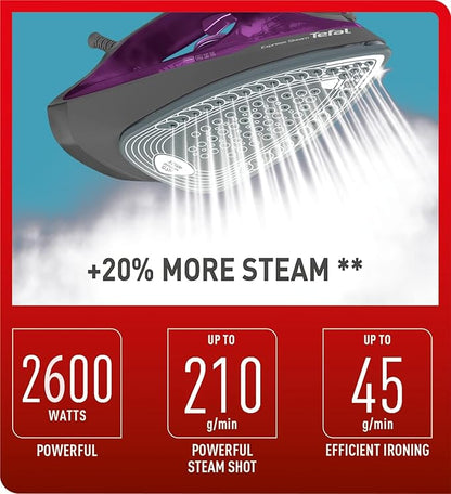 TEFAL Express Steam, Steam Iron, 2600 Watts, Anti-scale, Purple, Ceramic Soleplate, FV2843M0, 1 year warranty