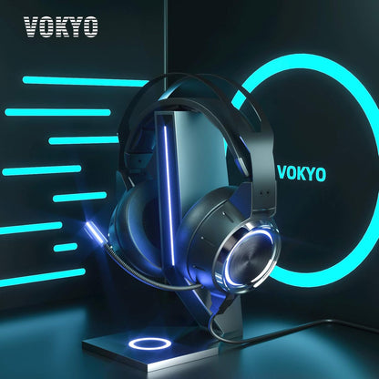 VOKYO Ultralight Gaming Headset PS4 Headset with 7.1 Surround Sound, Noise Cancelling Mic Flowing Gaming Headphone with LED Soft Memory Earmuffs-Works for Xbox One PS5 PS4 Controller PC Laptop