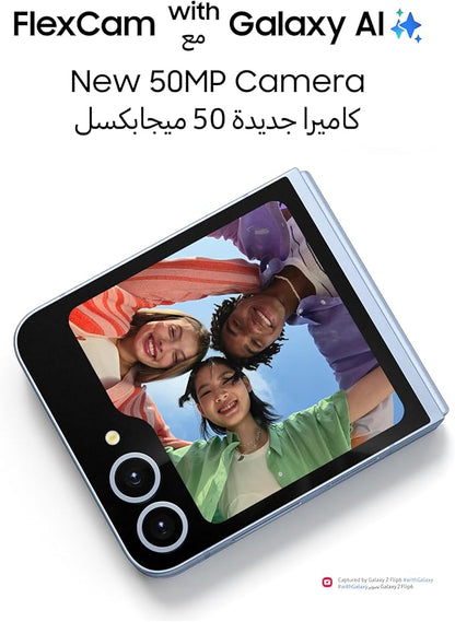 Samsung Galaxy Z Flip6 AI Phone - 12GB RAM + 256GB Storage - Light Blue, Android Smartphone, 50MP Camera, FlexCam, Long Battery Life, 1 Year Warranty/Local Version - T