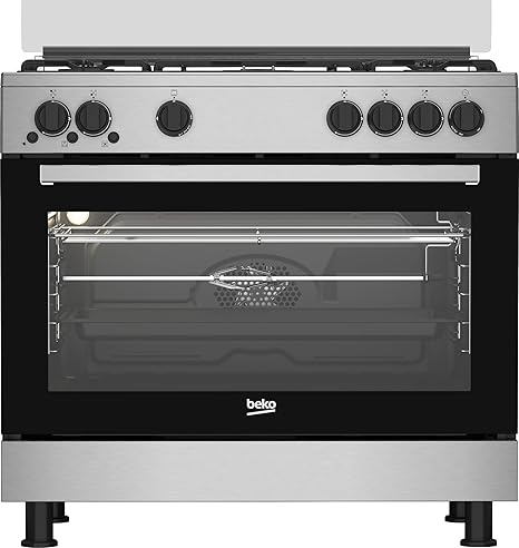 Beko FreeStanding Gas Cooker - 90 cm - 5 burners - Gas Grill - stainless steel - Cooling And Cooking Fan - enamelled holder- Turkey - GGR 15115DX NE - T