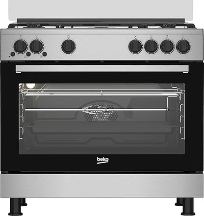 Beko FreeStanding Gas Cooker - 90 cm - 5 burners - Gas Grill - stainless steel - Cooling And Cooking Fan - enamelled holder- Turkey - GGR 15115DX NE - T