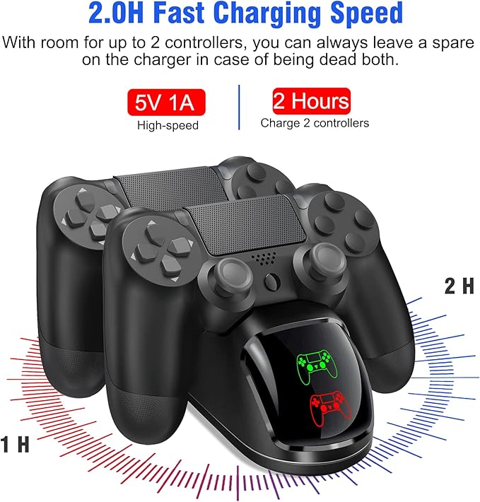 PS4 Controller Charger, PS4 Charging Dock Station for Playstation 4, DualShock 4 PS4 Controller Charger, USB Dobe PS4 Controller Charging Station for Playstation 4/ PS4 Slim / PS4 Pro/PS4 Controller - T
