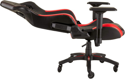 Corsair t1 race, faux leather racing gaming office chair, easy assembly, ergonomic swivel, adjustable height and 4d armrests, comfortable with recliner, black/red